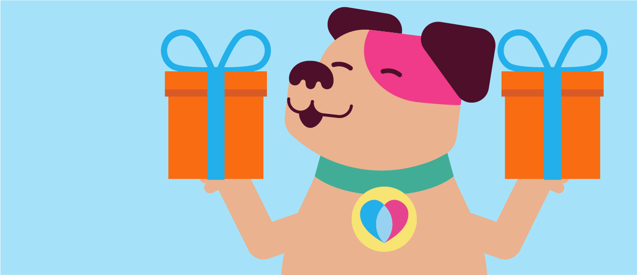 Hund Spot verteilt Geschenke